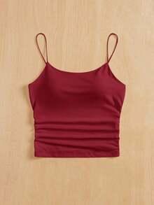 Camiseta ajustada con cuello redondo, almohadilla en el pecho y transpirable.Camisola básica para mujer sin sujetador - Rosa Roja - Ver 4