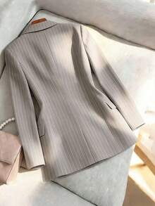 Blazer casual de unicolor para mujer - Marrón Mocha - Ver 2