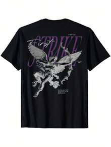 Unisex Vintage Edgy Hip Hop Style T-Shirt Y2K With Angel Back Print For Men And Women - 黑色 - 查看 8