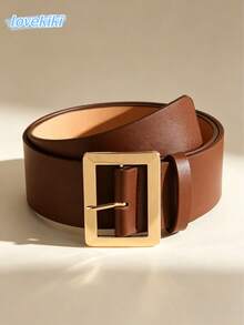 6cm Wide Elegant Women's Gold Buckle PU Leather Belt, Suitable For Dresses And Coats To Accentuate Silhouette And Enhance Overall Look - Brown - View 6