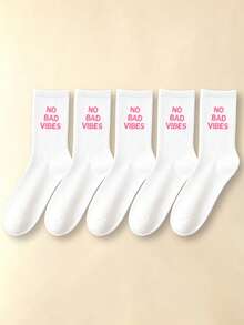 1/3/5/6 Pairs Women Letter & Flower Mid-Calf Socks, New Spring/Autumn High Elasticity Casual Tube Socks, Comfortable Soft Student Socks, Street Style Ladies Socks - Multicolor - View 18