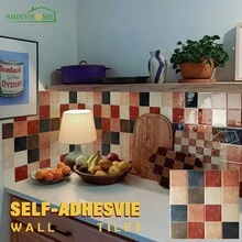 shiny home Colorful Self-Adhesive Wall Tiles - Kitchen And Bathroom Grid Wall Stickers - Self-Adhesive Wall Tile Grid Stickers, In Multiple Colors (1/5/10 Sheets) - Colorful Checkered Pattern - View 1
