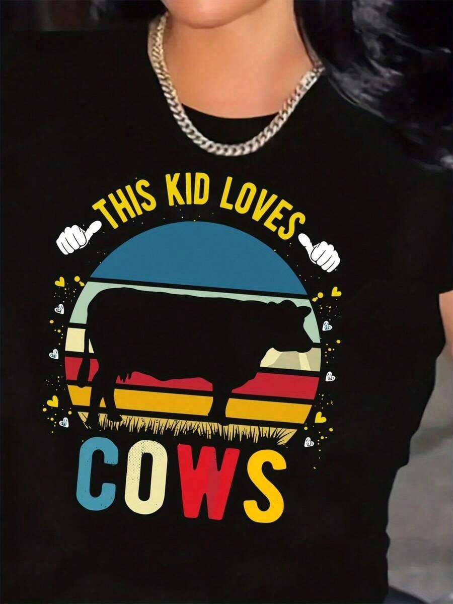 Camiseta de Mujer con Estampado Divertido de Animales de Granja - Diseño de Vaca y Granero con el Texto "Me Encantan Estas Vacas" - Camiseta de Corte Holgado, Suave y Transpirable, Hecha de Materiales Mixtos, Adecuada para Uso Diario y Eventos con Temática de Granja - Tallas XXL a 4XL (Camiseta Casual Lavable a Máquina para Primavera/Verano), Ropa de Verano, Moda de Primavera, Estampado Animado, Camiseta de Cuello Redondo, Material Ligero, Ajuste Cómodo, Camiseta Estampada, Mujer Servicial, Ropa de Granjeroblusas para mujer>ropa - Negro - Ver 1