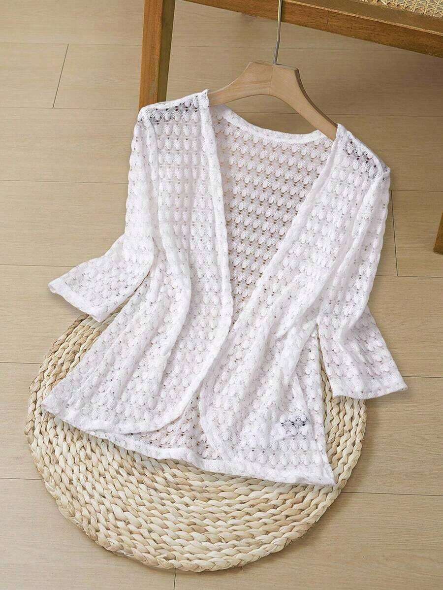 1 pieza Chaqueta de mujer de unicolor regular de manga larga, minimalista y de moda para el verano, casual de negocios para mujer en otoño/invierno - Blanco - Ver 1