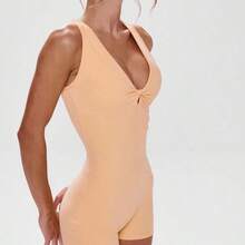 Sport Twist Front Cut Out Back Sleeveless Unitard, Active, Workout, Gym, Padel, Tennis, Pickleball Gym Fitness Yoga Pilates Daily Casual - Amarillo - Ver 3
