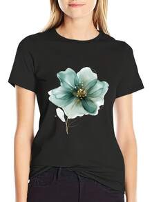 Women's Modern, Casual Camisole, Perfect For Parties And Lounging At Home. Made Of 100% Cotton, It Features A Relaxed Fit. This Short-Sleeved T-Shirt Has A Blouse-Style Print, A Round Neck, And Is Opaque. It's A Summer Blouse Style, Not Casual, But Suitable For Informal Wear. Machine Washable And Layerable, It's Not A Crew Neck T-Shirt. - 黑色 - 查看 7