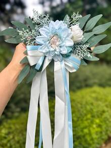 莲花汽车装饰，丝带花卉新娘摄影道具，车门把手后视镜装饰，婚礼走道椅背花卉布置 - 彩色 - 查看 16