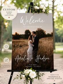 Customizable Wedding Welcome Sign Template, Personalized Photo Wedding Welcome Sign, Modern Minimalist Wedding Signage Decor, Editable And Printable Wedding Welcome Poster (With Photo), Custom Bride Wedding Welcome Directional Sign, For Wedding Ceremony Entrance And Reception Area Decoration And Wedding Party Display Signage - Multicolor - View 3