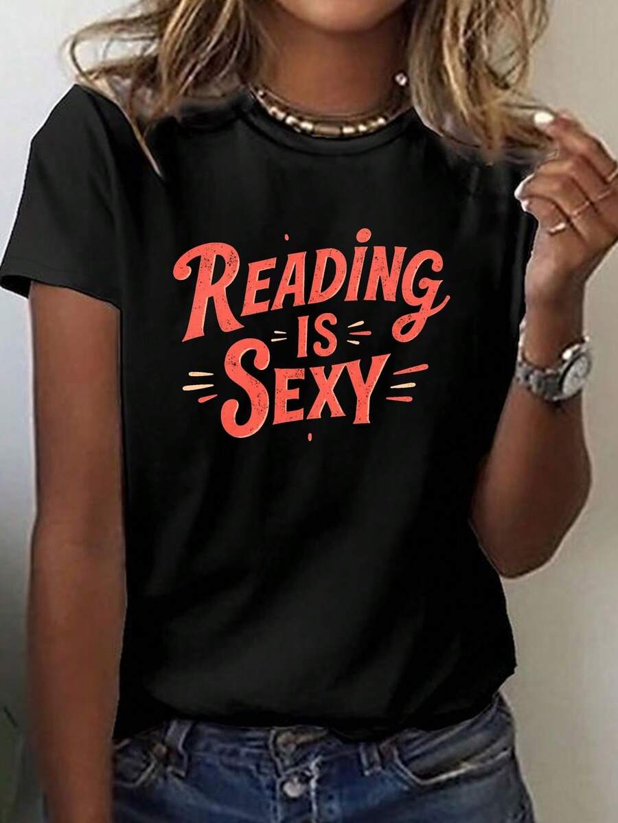 Camiseta para amantes de los libros La lectura para mujer - Camiseta casual de manga corta con cuello redondo y estampado de letras, elasticidad media, adecuada para verano, primavera y uso durante todo el año, para combinar con una blusa para un look literario (lavable aáquina) - Camiseta unisex de algodón holgada de manga corta y cuello redondo estilo vintage urbano. - Negro - Ver 1