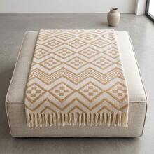 Premium Oasis Double Sofa Throw With Fringe And Super Comfortable Geometric Texture - 2.40x1.80m - Camel - View 8