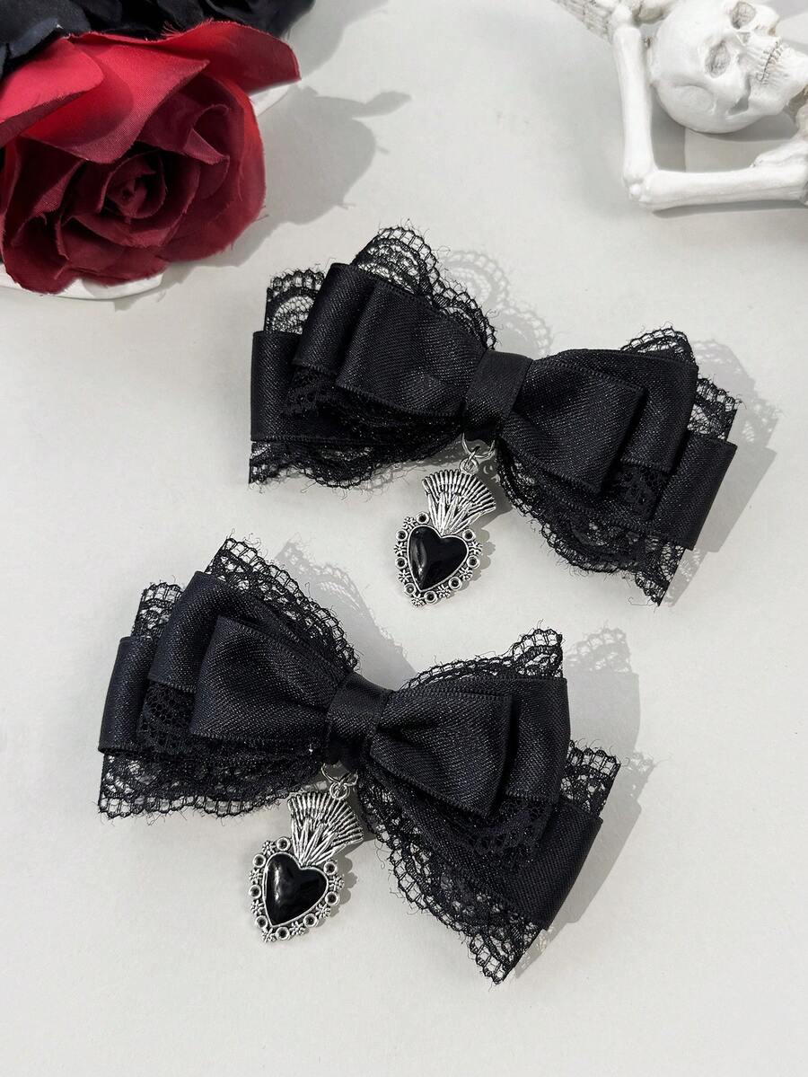 2pcs Gothic Style Dark Color Hair Clips, Suitable For Holiday Outfits, Daily Wear For Gothic Fashion Enthusiasts,Hair Claws,Bobby Pin - Black - View 1