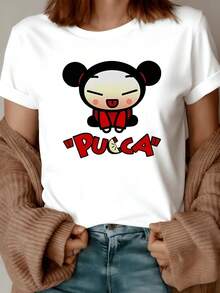 Adorable Figure Of A Smiling Girl With A Double Bow Conveying Joy, Tenderness And Positive Energy, Ideal For Expressing A Fun And Youthful Style. Casual, Comfortable And Modern Women's T-Shirt. - 白色 - 查看 1