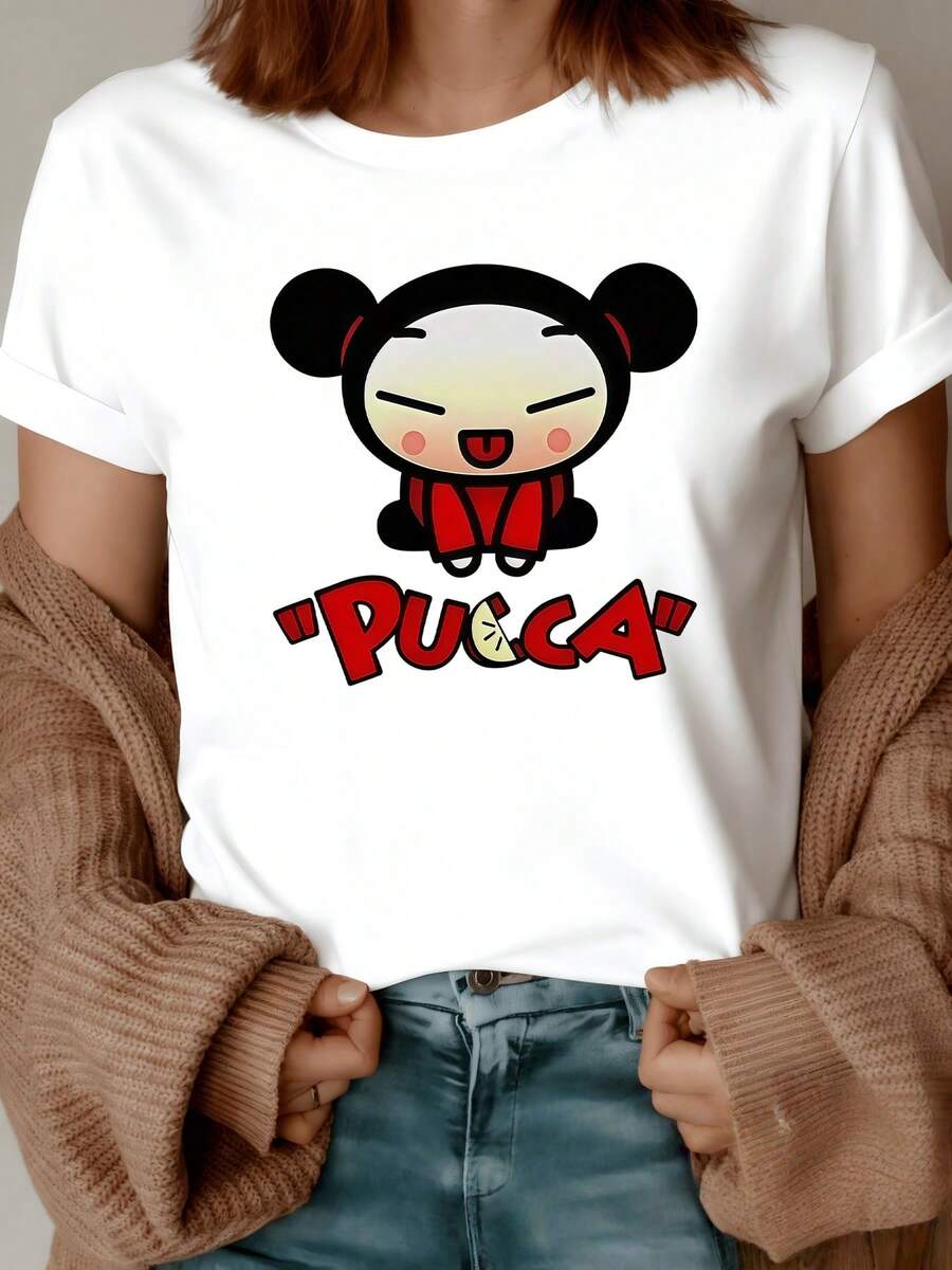 Adorable Figure Of A Smiling Girl With A Double Bow Conveying Joy, Tenderness And Positive Energy, Ideal For Expressing A Fun And Youthful Style. Casual, Comfortable And Modern Women's T-Shirt. - 白色 - 查看 1