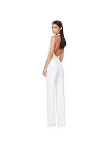 Monochromatic Gold Sequined Dress, Deep V-Neck Halter Neckline, Sleeveless Wide-Leg Design, Stretchy Shimmering Fabric Ideal For Evening Parties, Festive Events And Winter, Glamorous Sexy Style Perfect For Elegant Dinners And Celebrations - 白色 - 查看 2
