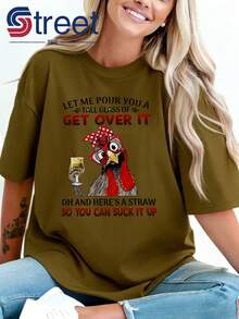 Camiseta de Verano para Mujer de Alta Calidad con Estampado Divertido de Pollo y Texto Divertido, Camiseta de Moda para Mujer, Manga Corta, Cuello Redondo, Estilo Casual para Primavera y Verano, Atuendo Simple y Único a la Moda, Perfecta para Regalos de Vacaciones y Uso Diario, Transpirable y Cómoda. - Verde - Ver 8