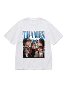 1 Piece Of Vintage Mason Thames Bootleg Cotton T-Shirt - High-Quality, Heavyweight, Minimalist Basic Casual T-Shirt With Dropped Shoulders, Streetwear Style, Versatile And Plain For Men And Women, Ideal For DIY Projects And Everyday Wear. 180g 100% Cotton. - 白色 - 查看 11