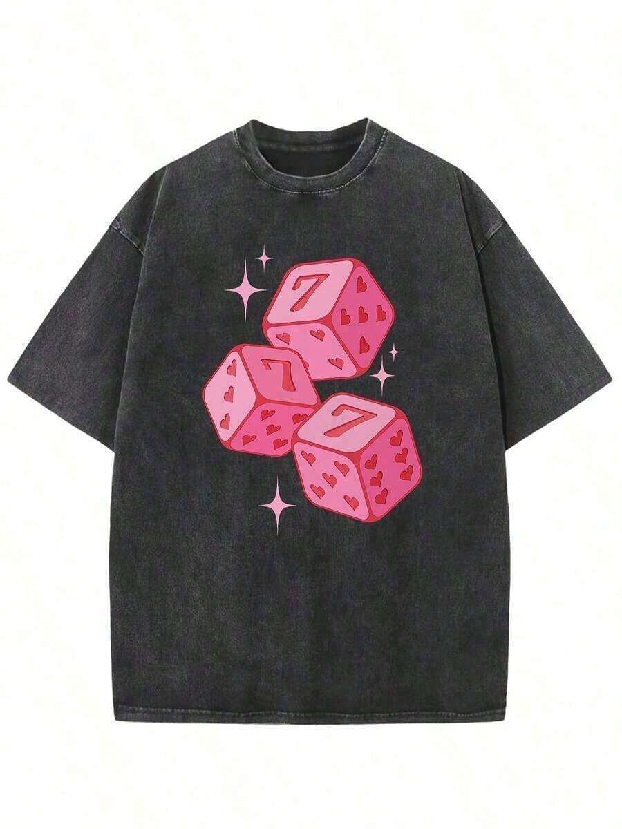1 pieza Camiseta de Algodón con Estampado Gráfico Vintage, Camiseta Lavada, Linda Camiseta Rosa con Estampado de Dados y Estrellas, Estilo Urbano, Ropa Casual para Hombre, Algodón Lavado, Cuello Redondo, Manga Corta, Cómoda y Transpirable, Camiseta Estampada de Verano, Diseño de Alta Calidad Y2K, Tallas Grandes para Hombre de S a 3XL, Camiseta de Verano Y2K, Tallas Grandes para Hombre de S a 3XL, Camiseta de Verano 180g Algodón 100% - Negro - Ver 1