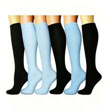 1/6 Pairs Sports Compression Socks, Elastic Long Solid Color Socks, Y2k, Cozy - Multicolor - View 24