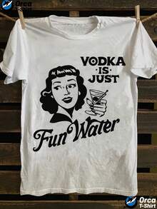 1 Piece Of Vintage Dark Punk Style Letter Print T-Shirt, Casual Short Sleeve Round Neck Top, Casual Fashion T-Shirt For Women Spring/Summer, 180g 100% Cotton. - 白色 - 查看 1