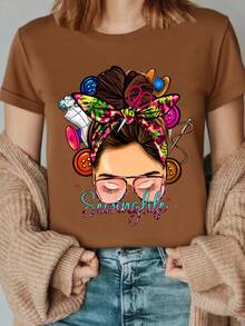 1 camiseta con temática de costura, regalo de patchwork, camiseta con temática de mamá, camiseta de sastre a la moda con pañuelo para la cabeza, camiseta para entusiastas de la costura, ropa de mujer económica y bonita, ropa de mujer con hermosas curvas, atuendo para fiesta de disfraces, atuendo de cosplay, atuendo de club para mujer, 100% algodón de 180g. - Blanco - Ver 11