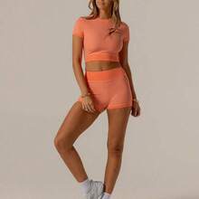Leisurewear Activewear Set With Contrast Colours Cute Summer Top And Bike Shorts Combo Perfect For Summer Vacation Outfits Or Airport Outfit For Women - Rojo anaranjado - Ver 7