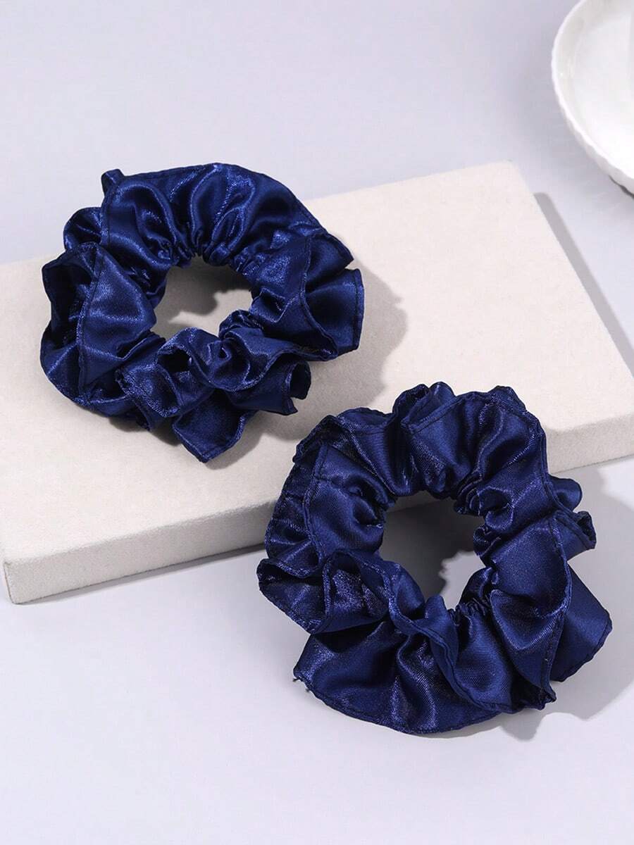 2件裝海軍藍緞面刺繡髮圈,絲滑髮帶,優雅女孩髮飾,適合日常、辦公與休閒穿著 - 藏蓝色 - 查看 1