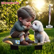 1 chiếc cọc trang trí sân vườn hình chú chó dễ thương hôn chủ, đồ trang trí chậu cây, đồ trang trí sân vườn, đồ trang trí chậu cây năng lượng mặt trời, quà tặng ngày lễ/sinh nhật. - A - Xem 2
