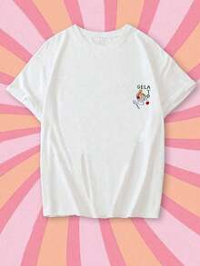 Women's Loose-Fitting T-Shirt With A Round Neck And Exquisite Print. Soft And Breathable Fabric, Comfortable To Wear, And Short Sleeves. Casual And Relaxed Fit, Versatile Style. Made From High-Quality 100% Pure Cotton (200 G). - 白色 - 查看 4