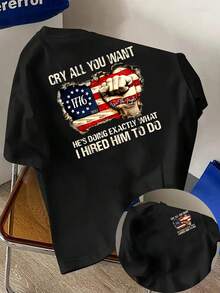 New Men's 180g Heavyweight T-Shirt, 100% Cotton, With The American Flag And 1776 Print On The Front And Back, A Modern And Stylish Short-Sleeved T-Shirt, Suitable For Everyday Casual Wear And Outdoor Fitness Activities, With A Unique Double-Sided Pattern Design - For Layering In Spring And Autumn Or Alone In Summer, Unisex. - 黑色 - 查看 6