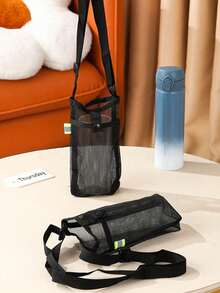 9 Colors Available, This Outdoor Portable Mesh Water Bottle Phone Crossbody Bag Is Made Of Breathable And Durable Nylon Mesh Fabric, With Adjustable Shoulder Strap And Snap Closure Design, Can Securely Hold Phone. Suitable For 500-750ml Water Bottles. - Multicolor - View 4