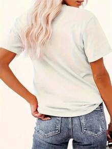 Women's Casual Summer T-Shirt With Animal Print, Cute Graphic T-Shirt Of A Koala And Panda Hugging On A Branch, Short Sleeve, Round Neck, Urban Vintage Style, Unisex, Loose Fit, Cotton - 白色 - 查看 3