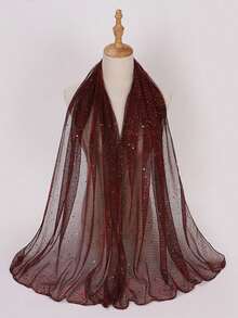 1pc New Arrival European And American Style Sequin Criss-Cross Headscarf, Autumn Scarf - Burgundy - View 2