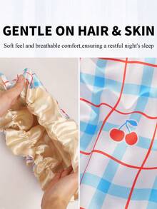 Mũ ngủ/mũ đội tóc giả bằng satin hai lớp ghép mảnh - Cherry Plaid - Xem 3