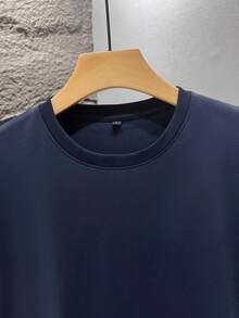 Men's Solid Color Short Sleeve T-Shirt And Shorts Casual Set - Navy Blue - View 6