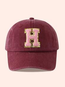 1pc Kids Burgundy Letter Baseball Cap, Sun Hat For Boys And Girls, Suitable For Outdoor And Daily Use - Pink Gold Label - Wine Red Washable Cap - View 54