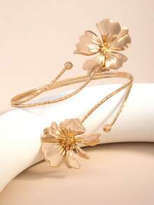 1pc Elegant Floral Decorative Bangle Bracelet, Suitable For Vacation - Gold - View 3