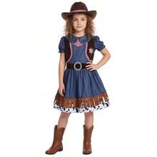 Kinder Western Cowgirl Kostüm Set mit Kleid und Hut, für Karnevals-Party, Maskenball, Aufführung - Verschiedenfarbig - Übersicht 6