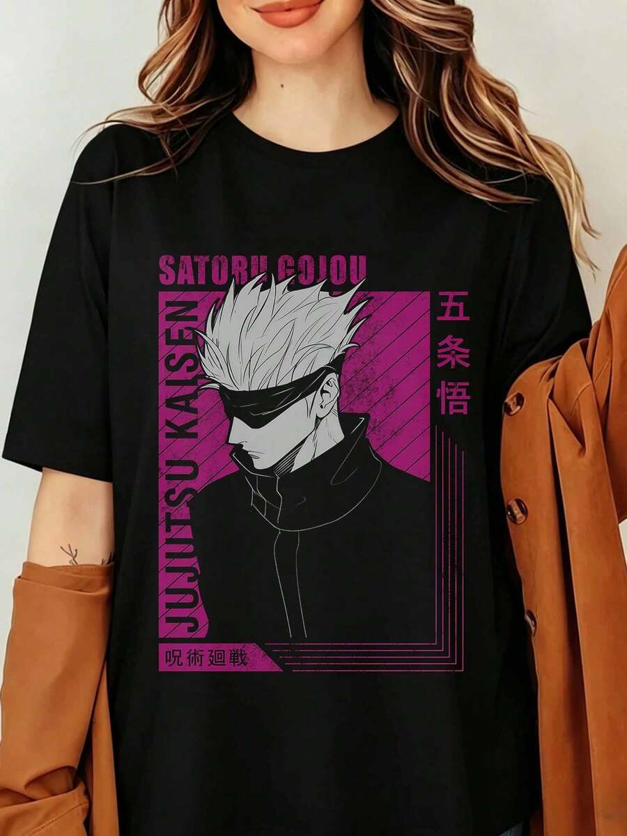 Satorus Gojos Jujutsus Kaisens T-Shirt, Gojou Anime Manga Graphic T-Shirt, Unisex Casual Cosplay Y2K Harajuku Streetwear Summer Short Sleeve O-Neck - màu đen - Xem 1