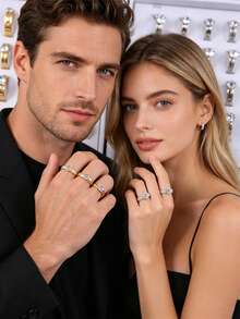5/10/20/30 piezas Anillos de acero inoxidable con rhinestones de colores variados, elegantes y de moda, joyería de alta gama para compromiso y aniversario, adecuado para hombres y mujeres - anillo - Ver 12