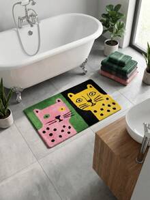 1 pieza Alfombra de baño rectangular, con un diseño artístico creativo de tigre rosa y amarillo, hecha de microfibra de poliéster terciopelo cristal, adecuada para el baño, la sala de estar, el dormitorio, la mesa del comedor y la decoración de la entrada - A - Ver 6