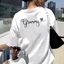 New 2026 Collection: Cotton T-Shirt, Double-Sided Printed T-Shirt, Granny Print, Casual Short-Sleeved Round Neck T-Shirt For Women, Soft-Touch Fabric, Classic Design, Spring And Summer Top, A Must-Have Fashion Item For Women, Short-Sleeved T-Shirt. - 白色 - 查看 7