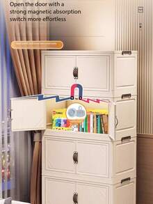 1pc 15-23 Inch Foldable Plastic Storage Cabinet, Collapsible Storage Box, Kitchen Dining Utensil Cabinet, Kitchen Organizer Rack, Living Room Toy Cabinet, Slim Gap Organizer, Kitchen Slim Storage Cabinet, Christmas Gift, Storage Box, Under Bed Storage - Cream - View 9
