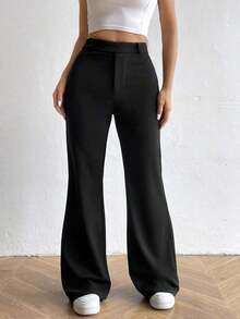 Pantalones casuales de unicolor para mujer - Negro - Ver 8