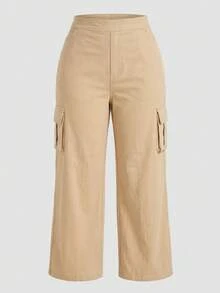 Wide Leg Plus Size Winter High Waist New Release Cold Autumn Elegant Palazzo Pants With Side Pockets Cargo Butt Lifting Premium Tailoring Sizes 46 To 56 - 米色 - View 3