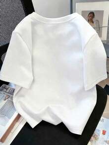 Camiseta de mujer con cuello redondo y lazo 3D - Blusa casual de cuello redondo - Camiseta ligera apta para todas las estaciones - Blanco - Ver 2
