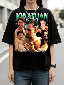 Jonathan Bailey Retro Muscle Style Graphic Cotton Summer T-Shirt - Black - View 1