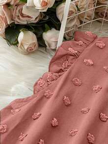 Blusa sin mangas de talla grande para vacaciones casuales con parches de puntitos suizos de mezcla de estilos y dobladillo con volantes - Naranja Coral - Ver 3