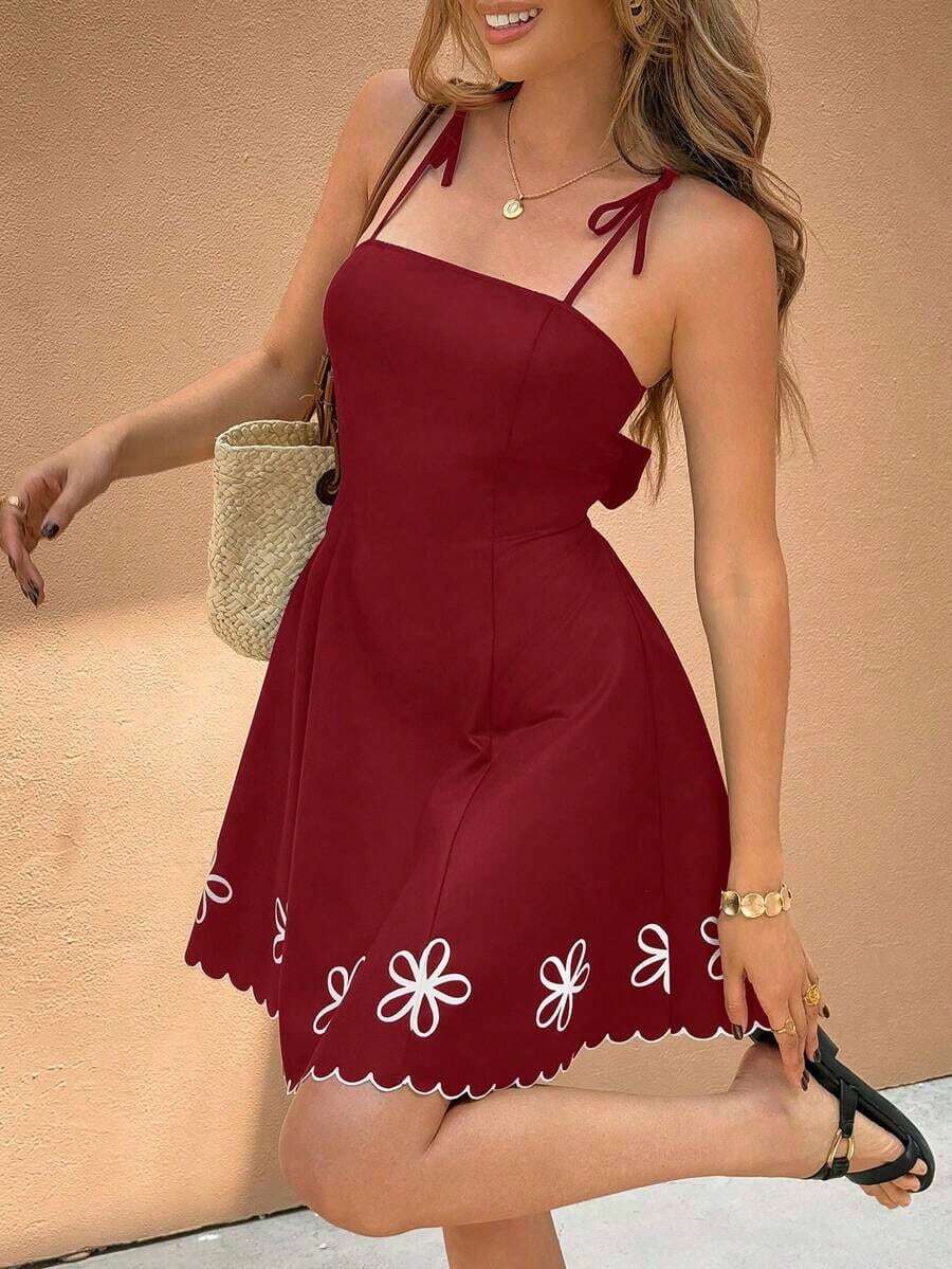 de mujer con tirantes de lazo para vacaciones - Burdeos - Ver 1