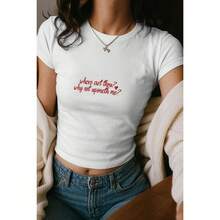 Where Are You? Why Aren't You With Me? Baby T-Shirt,  Y2K Style T-Shirt, 90s Style T-Shirt, Sabrina Inspired T-Shirt, Bad Chem Style T-Shirt, Retro Semi-Baby T-Shirt, Fashion T-Shirts, Tops, T-Shirts,  T-Shirts, Comfy T-Shirt. - 白色 - 查看 4