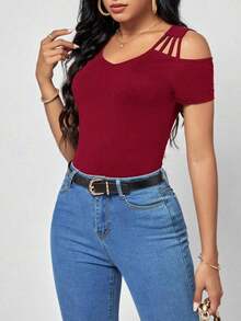 Clasi Camiseta unicolor de hombros descubiertos - Burdeos - Ver 8